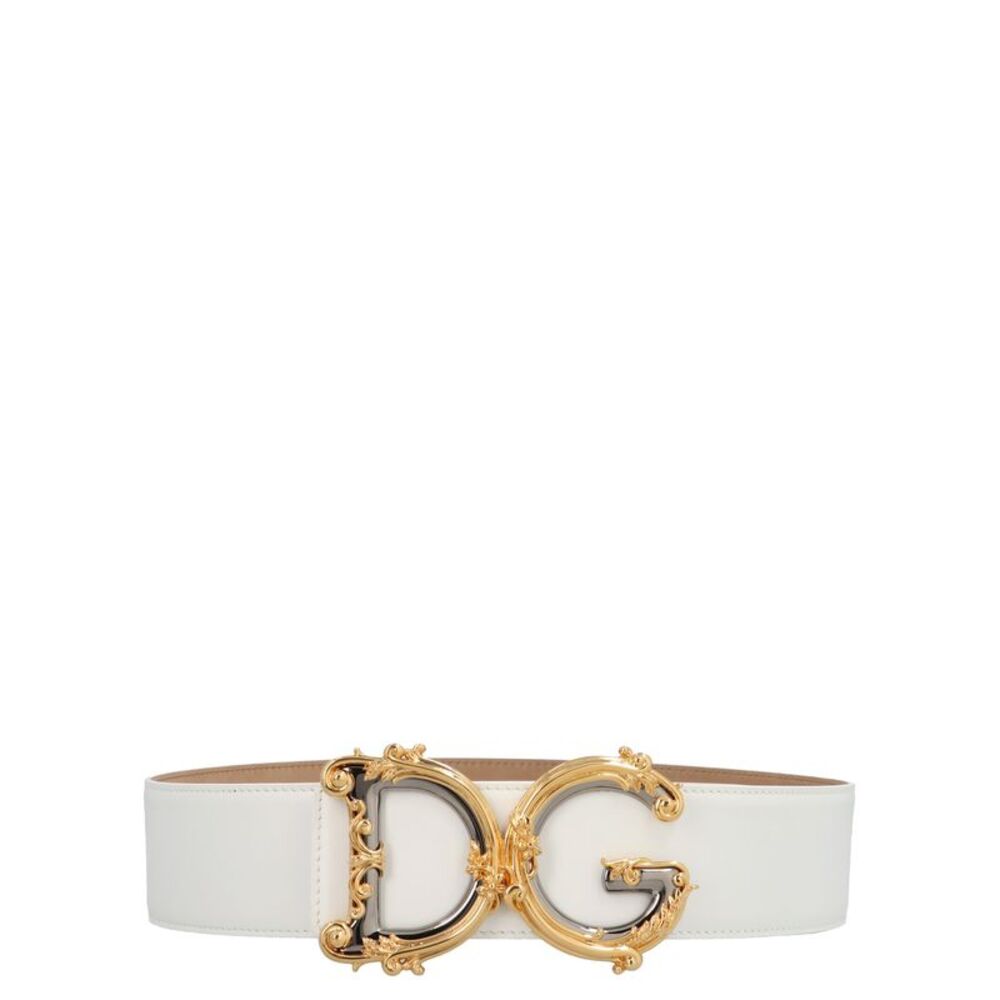 Dolce & Gabbana White Calfskin High-Waist Women's Belt